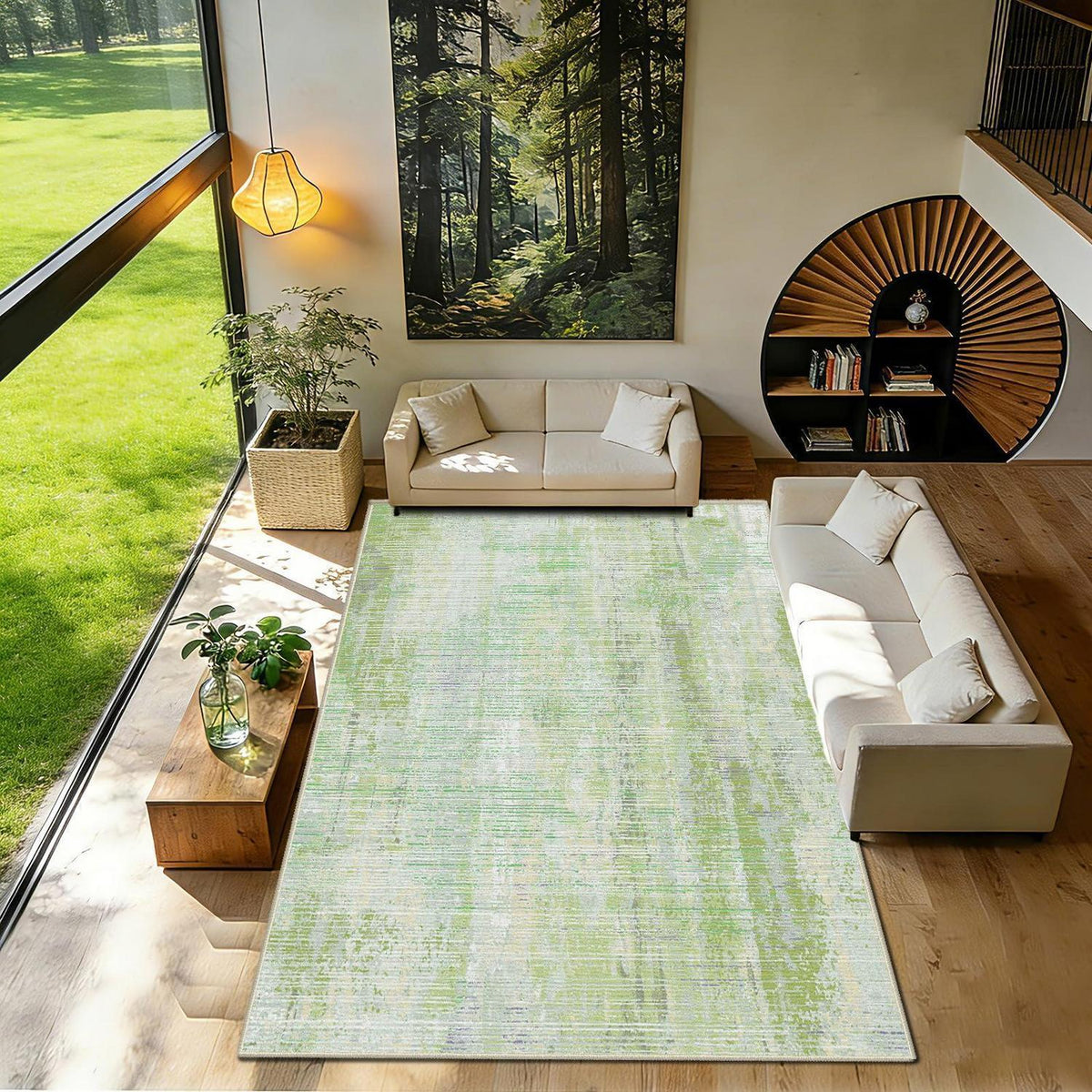 Grüner Teppich 200x300 cm – Waschbar, Rutschfest & Modern