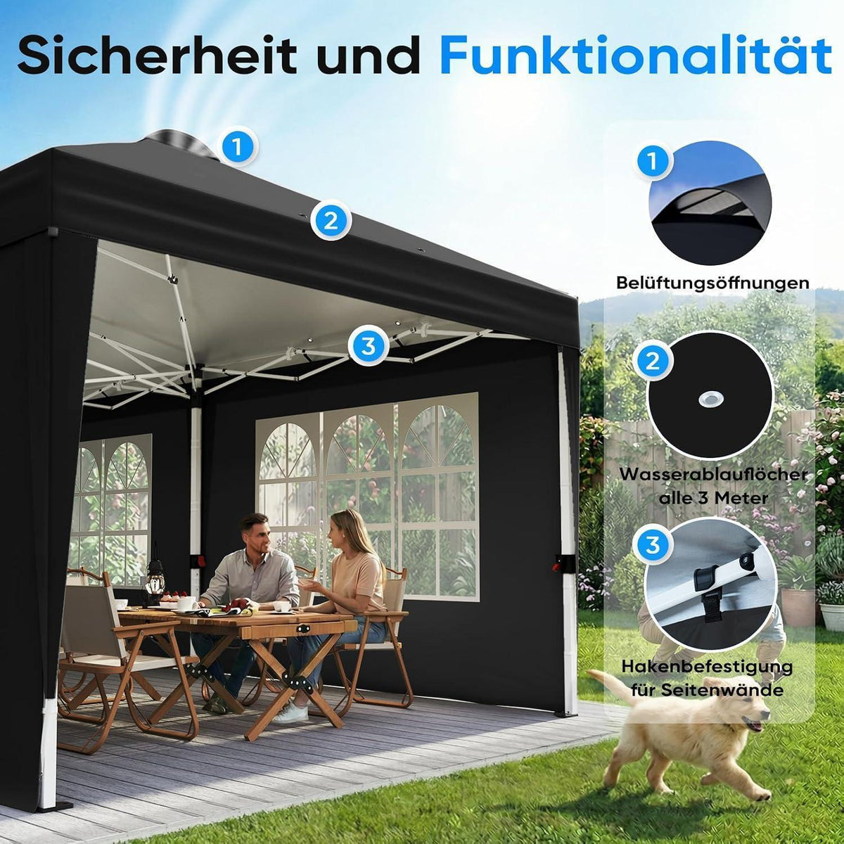 Faltpavillon 3x6m mit Seitenwänden & UV-Schutz