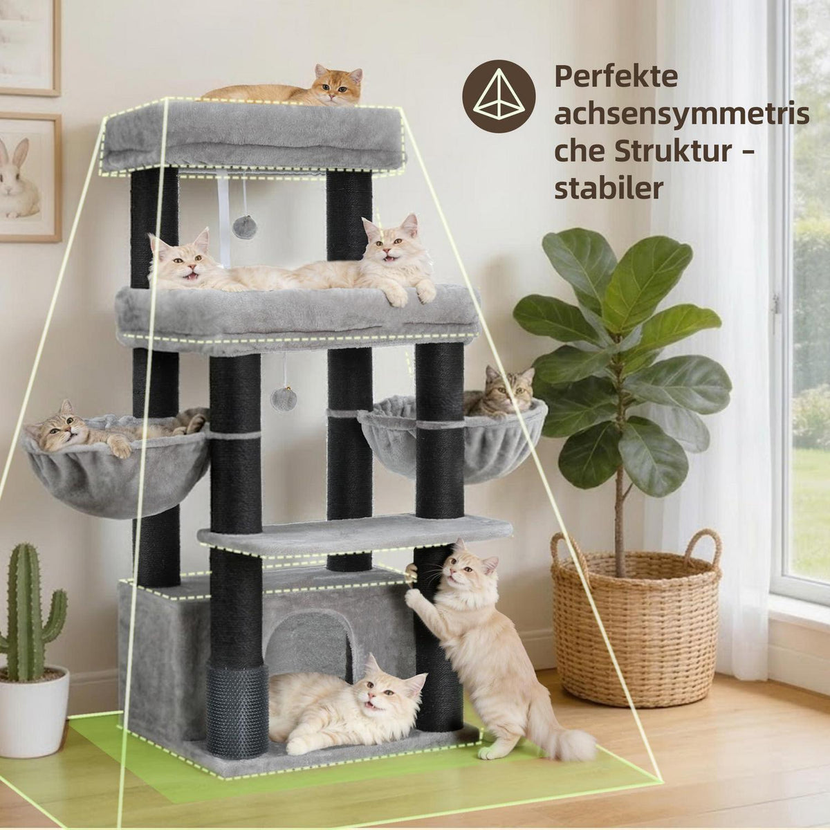 Kratzbaum für große Katzen – Sisal 8cm, Hellgrau