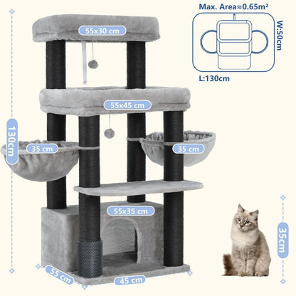 Kratzbaum für große Katzen – Sisal 8cm, Hellgrau