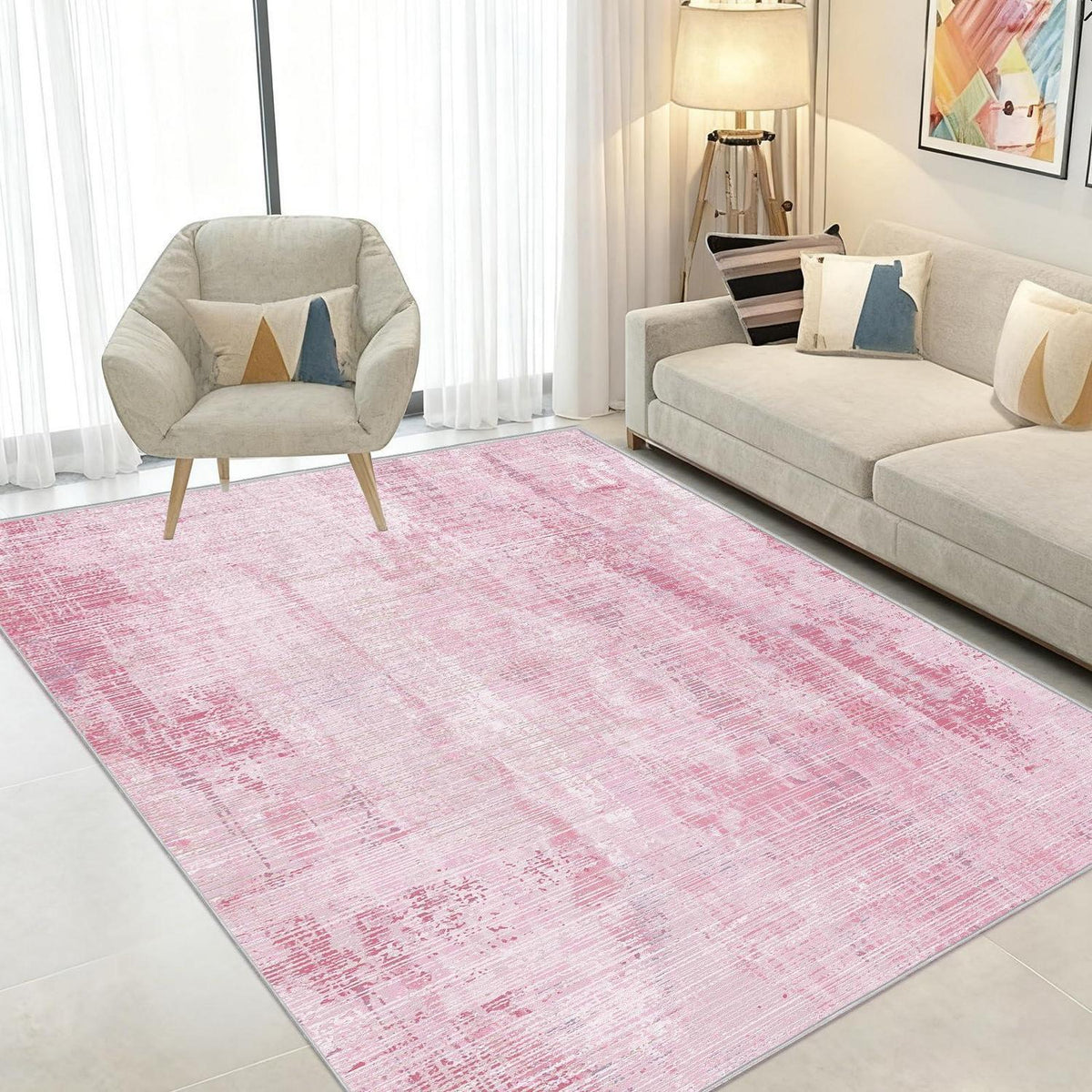 Rosa Vintage Teppich 160x230cm – Weicher Kurzflor Wohnteppich
