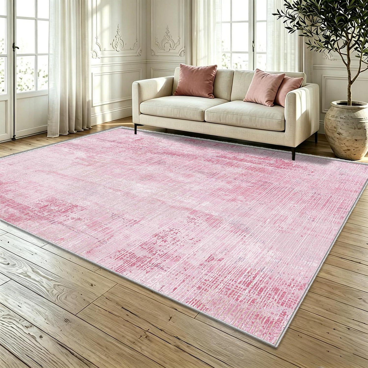 Rosa Vintage Teppich 160x230cm – Weicher Kurzflor Wohnteppich