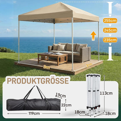 Faltpavillon 3x3 Wasserdicht UV-Schutz mit Moskitonetz