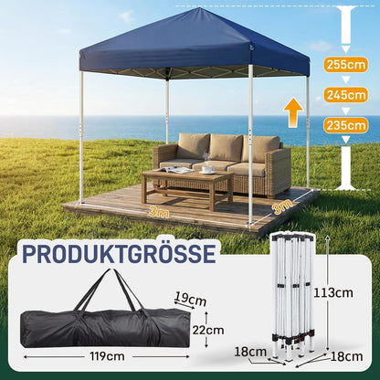 Faltpavillon 3x3 mit Moskitonetz – Wasserdicht & UV-Schutz