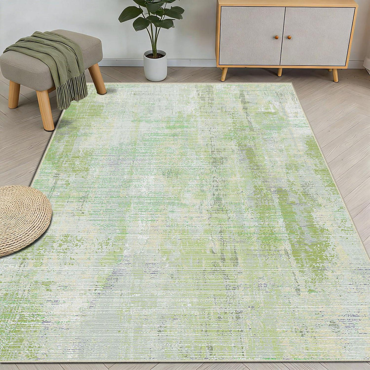 Grüner Teppich 160x230 – Abstrakt, Waschbar & Rutschfest