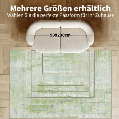 Grüner Teppich 160x230 – Abstrakt, Waschbar & Rutschfest