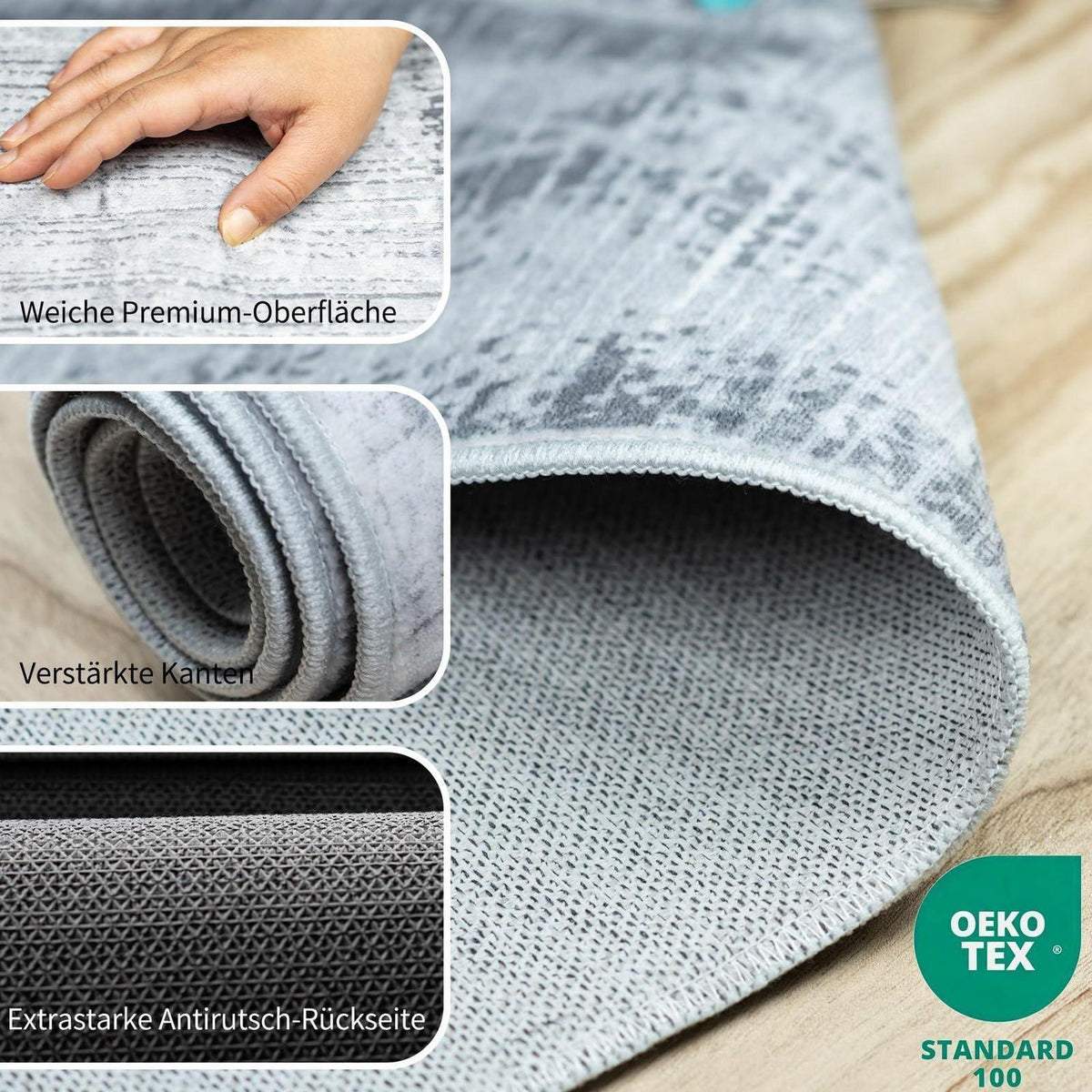 Grauer abstrakter Teppich 140x200cm – Waschbar, Rutschfest & Modern
