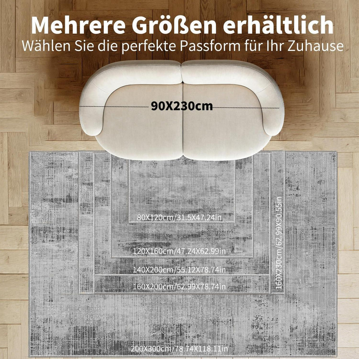 Grauer abstrakter Teppich 140x200cm – Waschbar, Rutschfest & Modern