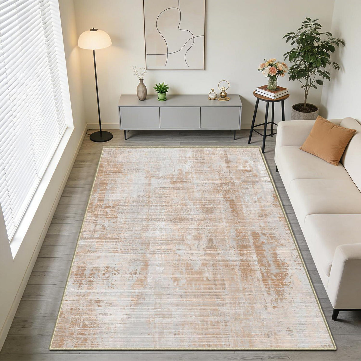 WUTONG Vintage Teppich 160x230cm Hellbraun – Waschbar & Rutschfest