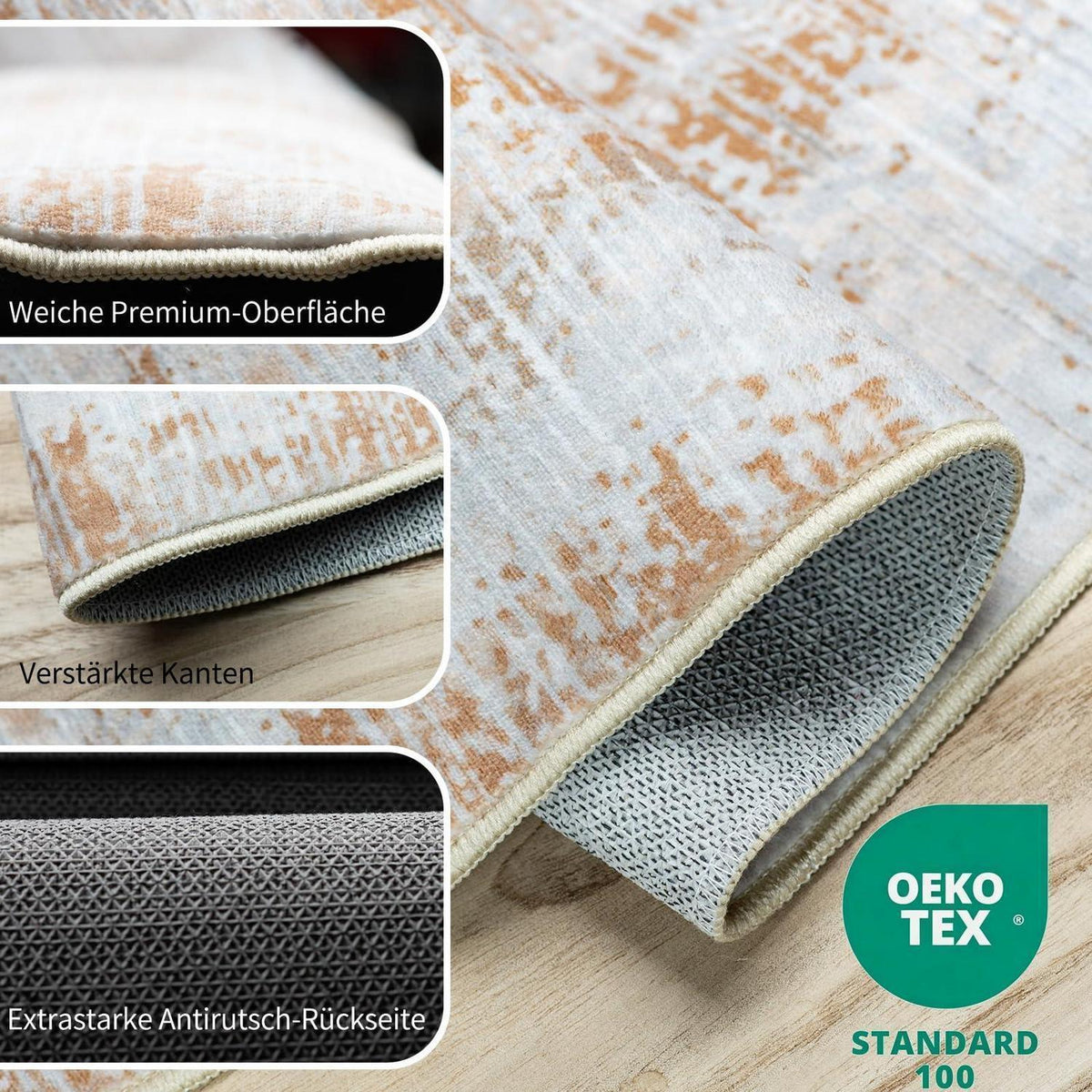 WUTONG Vintage Teppich 160x230cm Hellbraun – Waschbar & Rutschfest