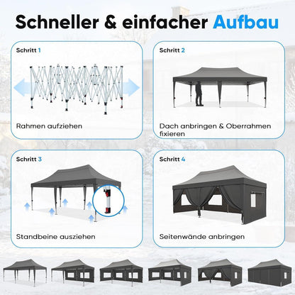 Faltpavillon 3x6m wasserdicht – Partyzelt mit Seitenwänden