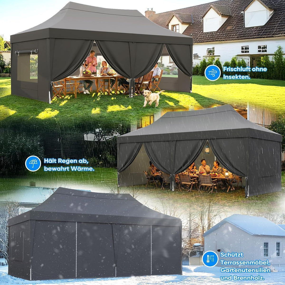 Faltpavillon 3x6m wasserdicht – Partyzelt mit Seitenwänden