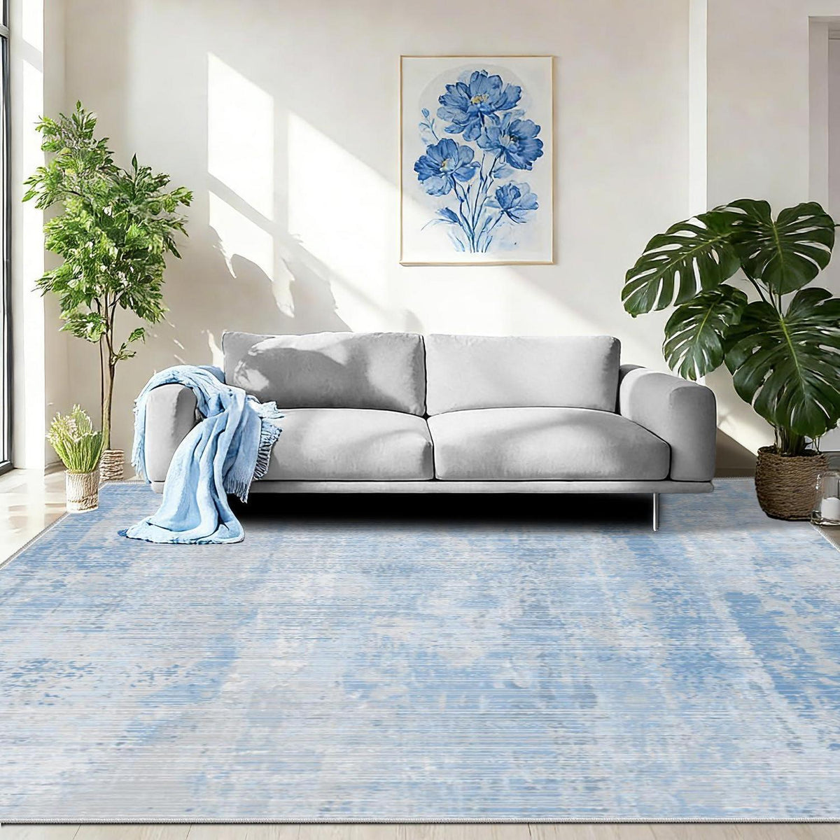 Blauer Waschtbarer Teppich 140x200cm – Modern Abstrakter Kurzflor