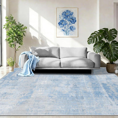 Blauer Waschtbarer Teppich 140x200cm – Modern Abstrakter Kurzflor