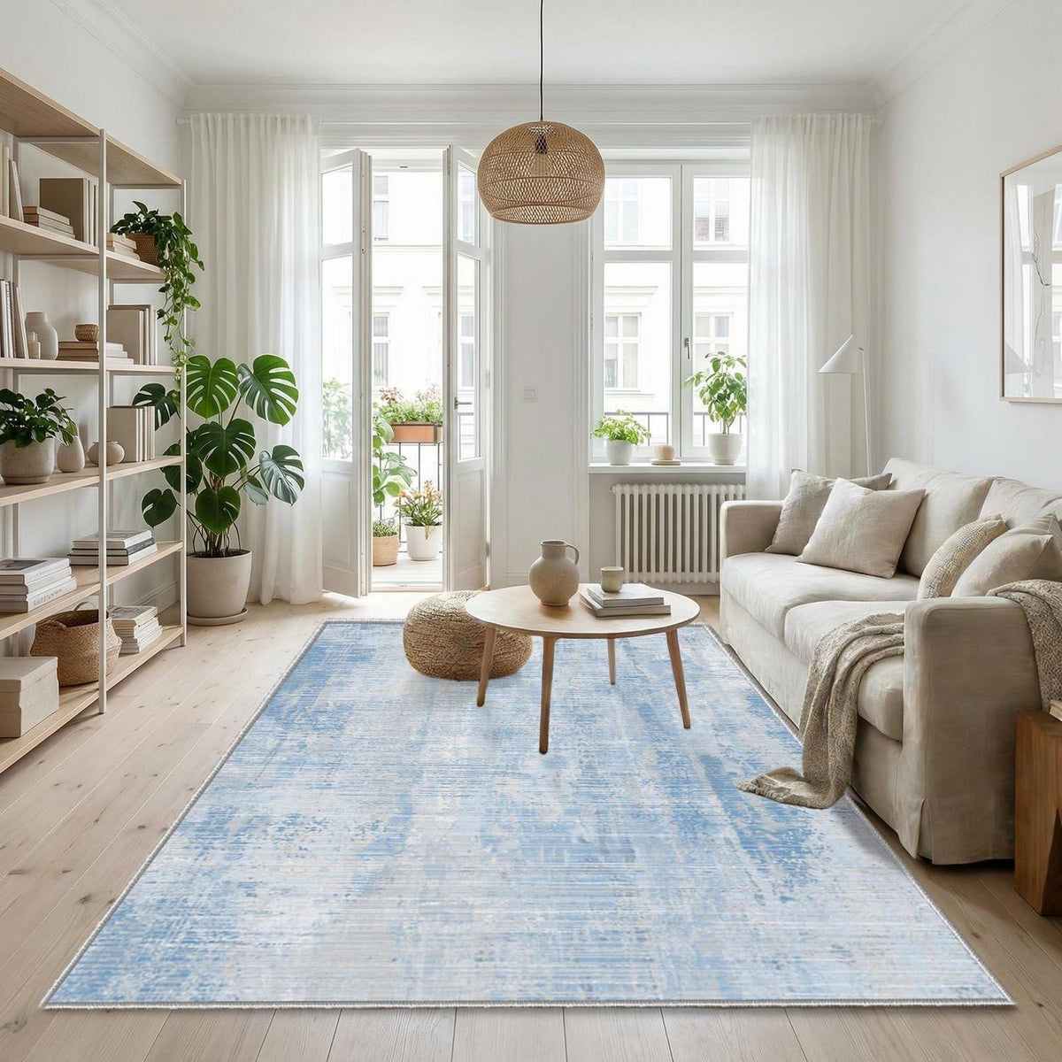 Blauer Waschtbarer Teppich 140x200cm – Modern Abstrakter Kurzflor