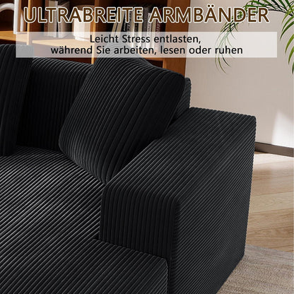 Modernes 3-Sitzer Sofa mit Liegefunktion & Kissen (Schwarz)