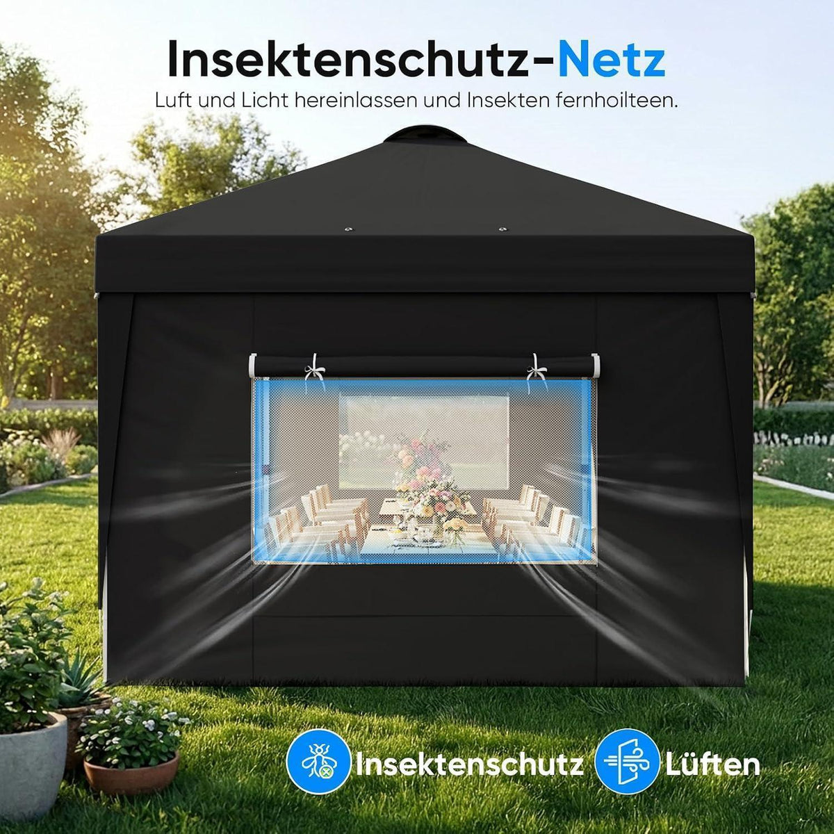 Faltpavillon 3x6m wasserdicht mit Seitenwänden & UV-Schutz