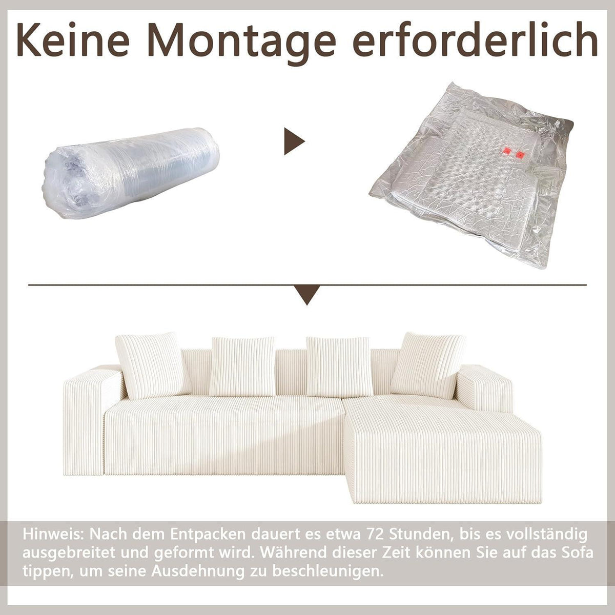 Modernes 3-Sitzer Sofa mit Liegefunktion & Kissen (Weiß)
