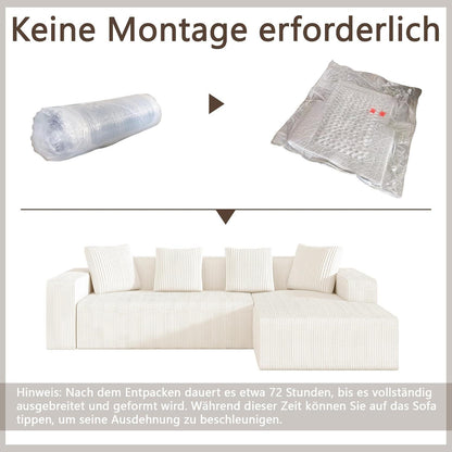 Modernes 3-Sitzer Sofa mit Liegefunktion & Kissen (Weiß)