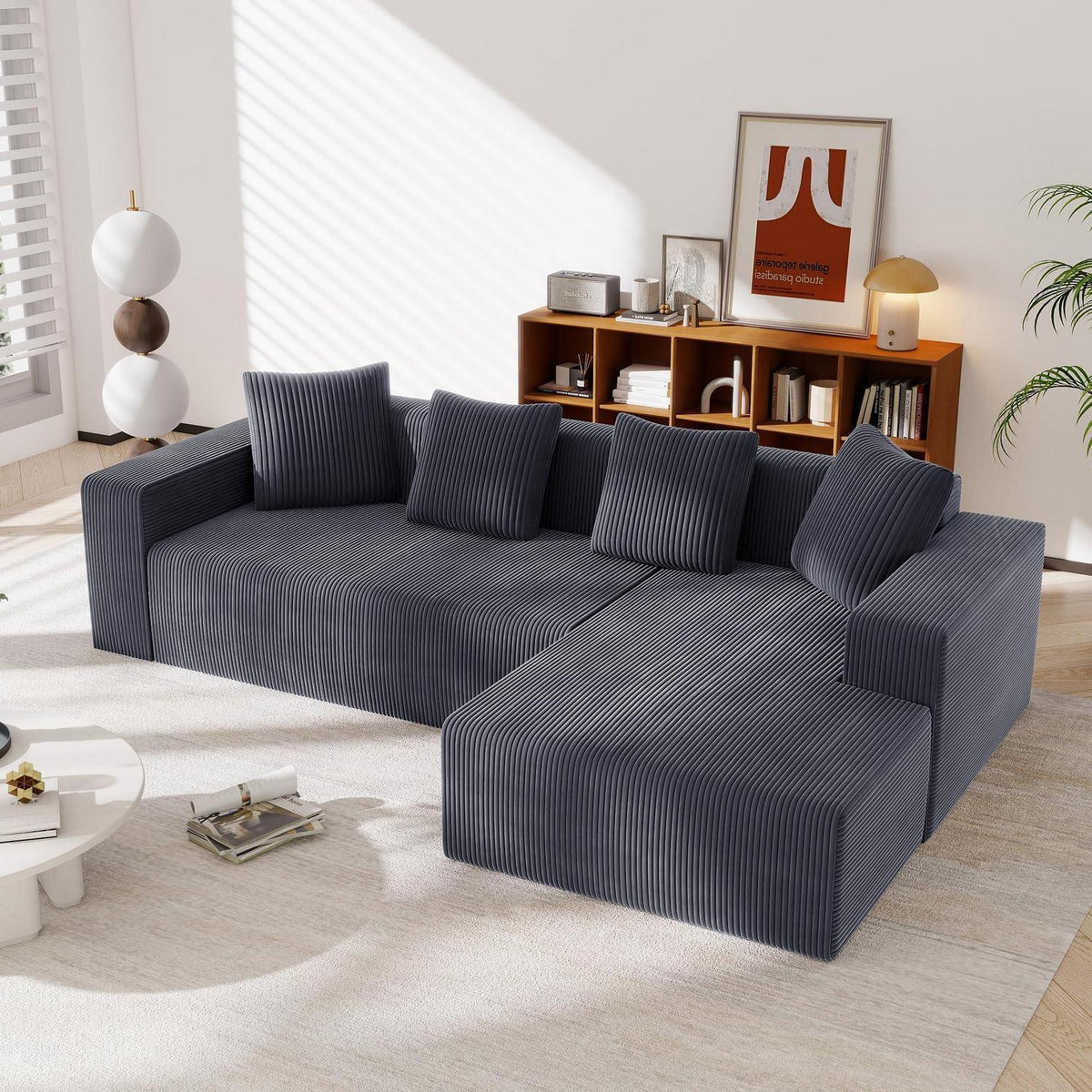 Modernes 3-Sitzer Sofa mit Liegefunktion & Kissen (Grau)