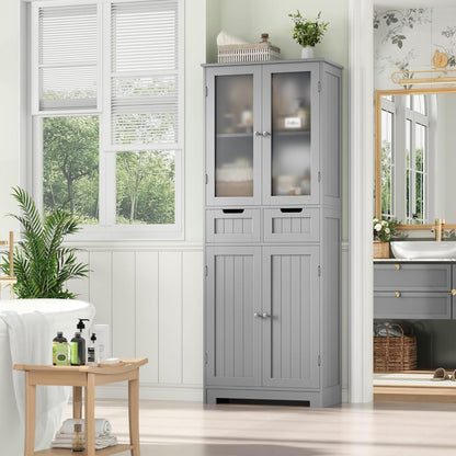 Hochschrank Badezimmerschrank mit 4 Türen & 2 Schubladen Grau