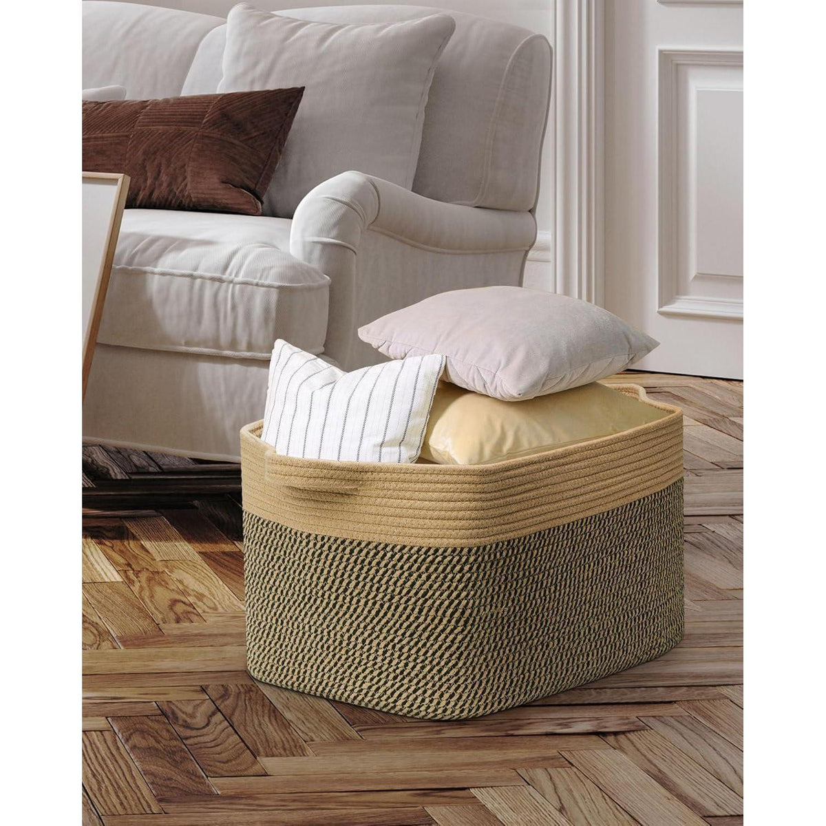 Faltbarer Wäschekorb 63L – Baumwolle & Jute, 2er Set