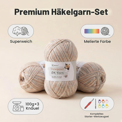 300g Häkelgarn Farbverlauf Braun – Starterset mit Nadel & Zubehör
