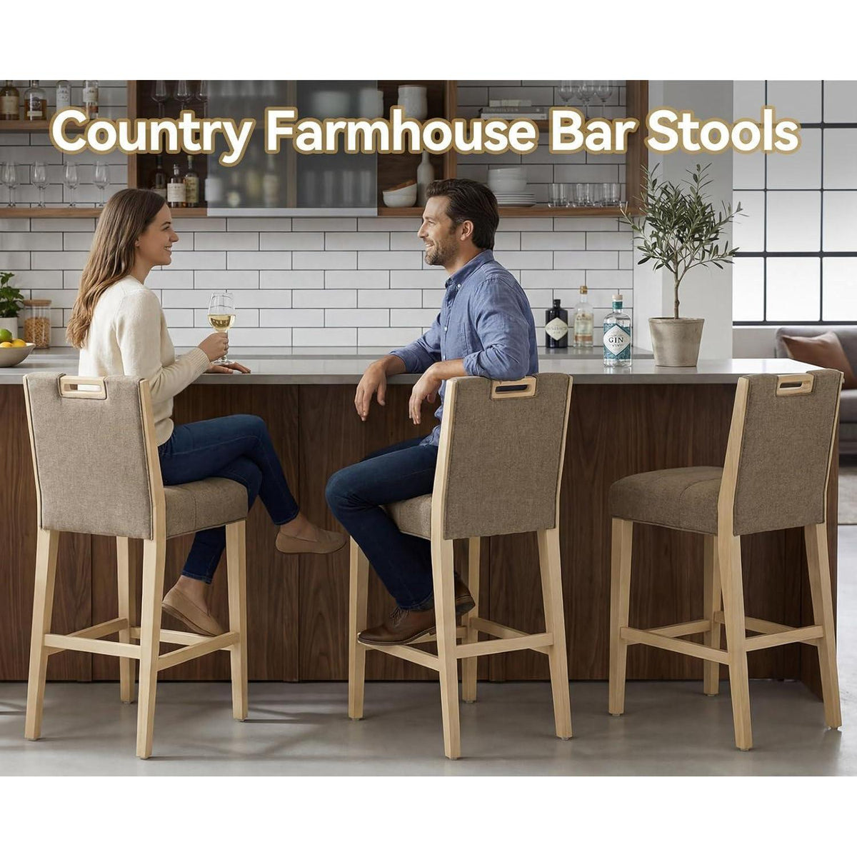 Barhocker 2er Set Leinen Braun – Komfortable Küchenhocker