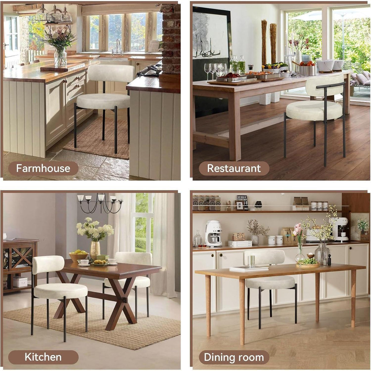 6 Esszimmerstühle Beige – Mid-Century Bouclé Design