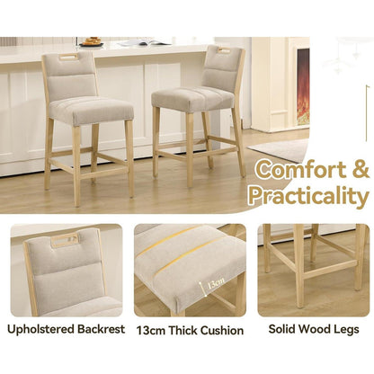 Barhocker Set 4er – Chenille, Beige, mit Fußstütze