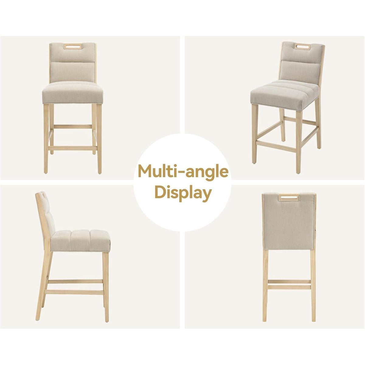 Barhocker 2er Set Chenille mit Fußstütze, Beige