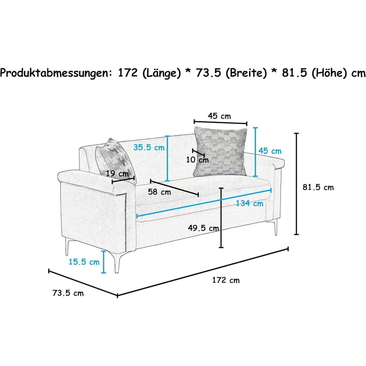 Kleine 2-Sitzer Couch Schwarz – Modernes Leinen Sofa für Wohnzimmer