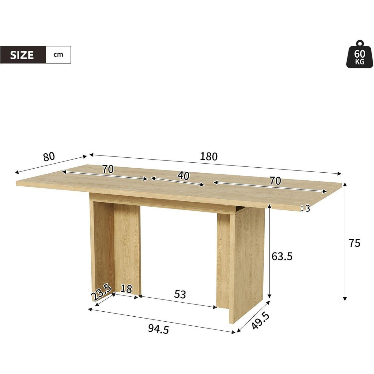 Ausziehbarer Esstisch Eiche Optik 140-180 cm