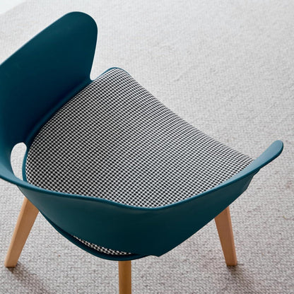 4er Set Esszimmerstühle Holzbeine, Stoffpolster, Weiß & Blau