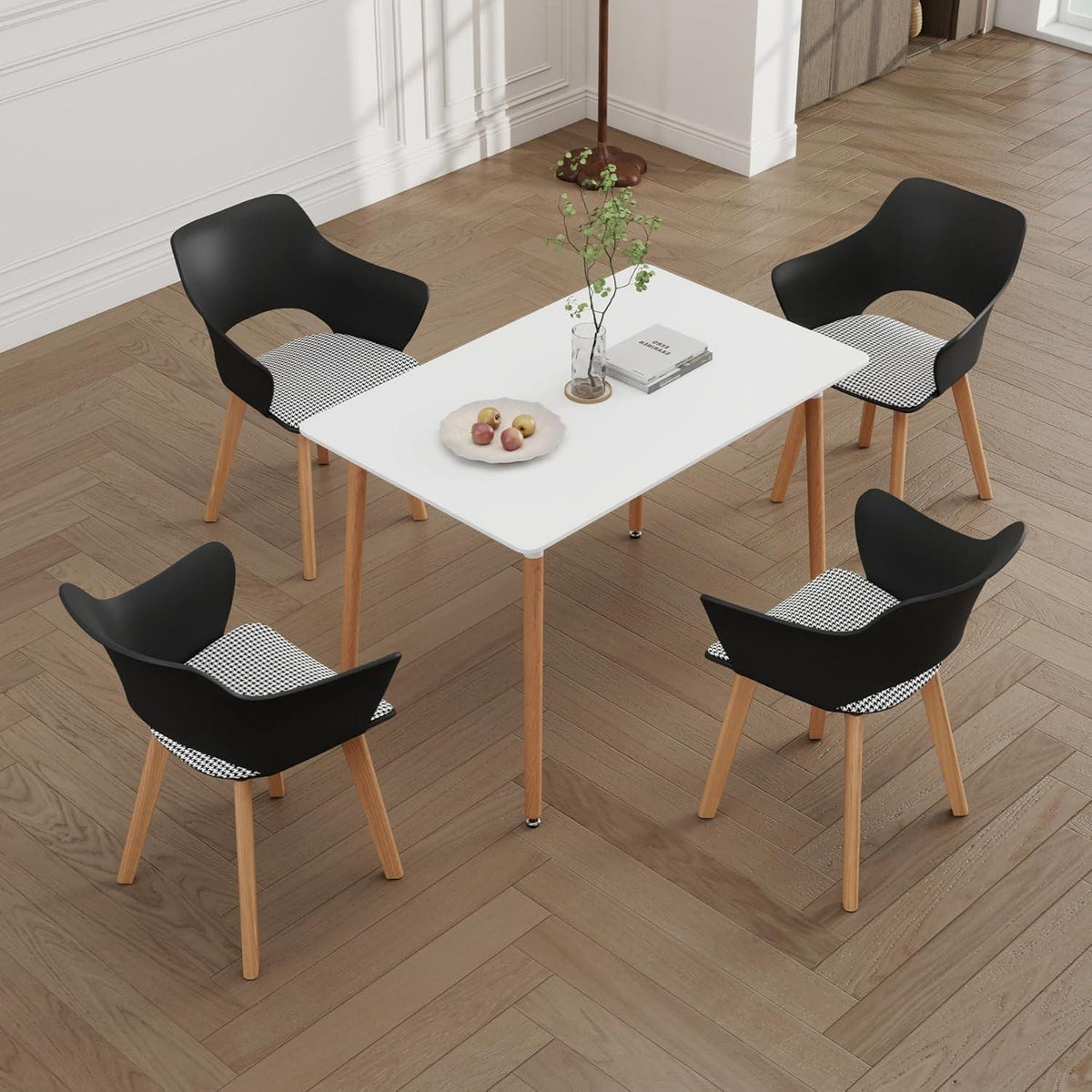 8 Esszimmerstühle mit Stoffpolster & Massivholzbeinen Schwarz
