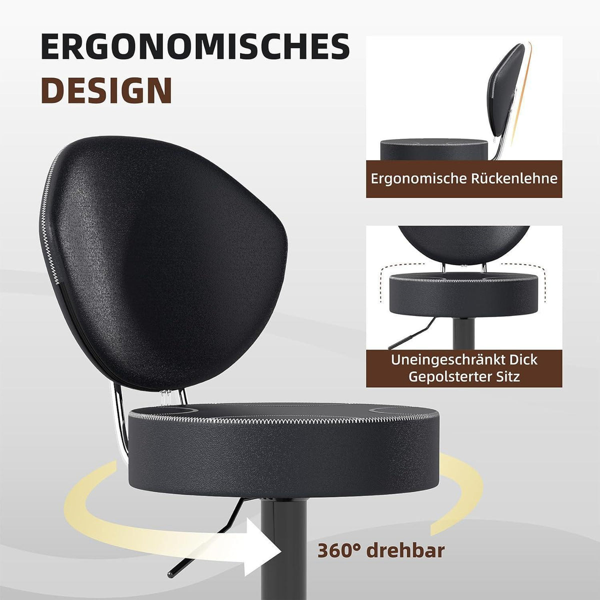 Höhenverstellbarer Barhocker mit Rückenlehne – 2er Set Schwarz