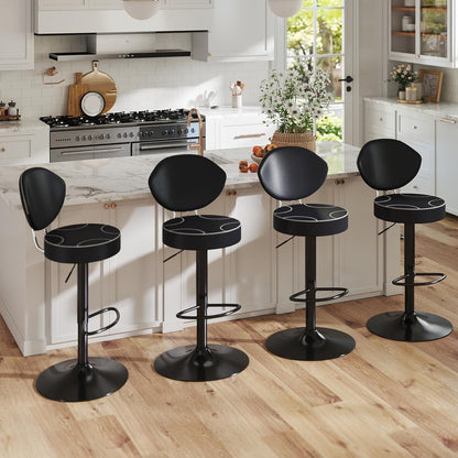 Höhenverstellbarer Barhocker mit Rückenlehne – 2er Set Schwarz