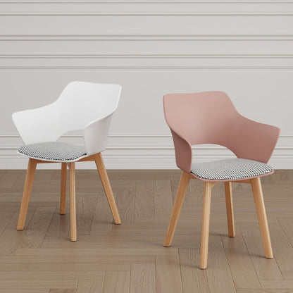 8 Esszimmerstühle mit Stoffpolster & Massivholzbeinen Weiß+Rosa