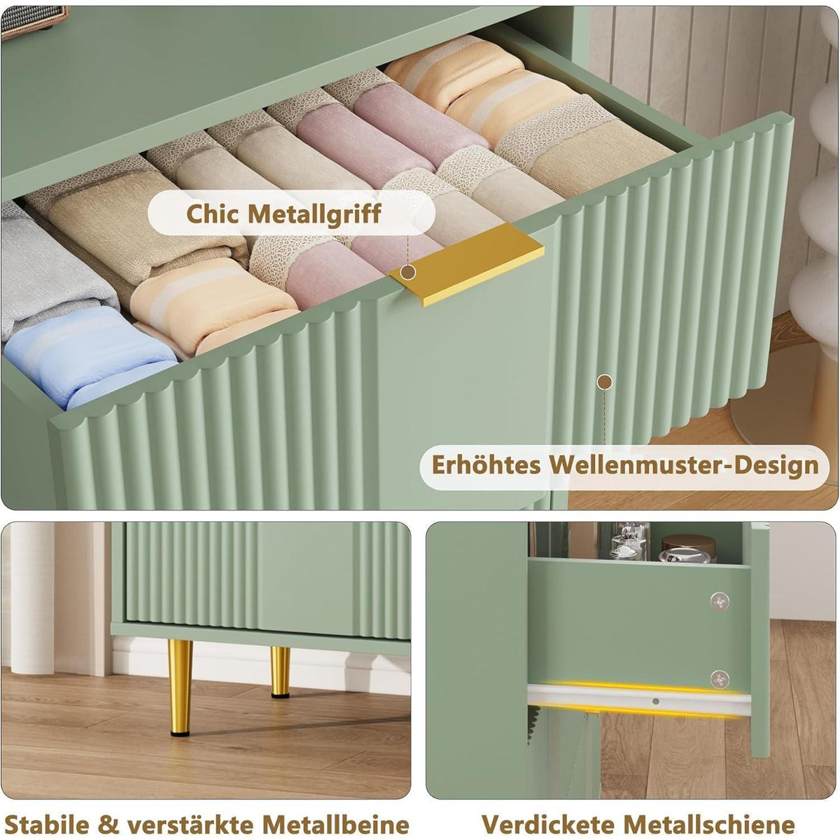 Kommode mit 5 Schubladen – Olivgrün, 60x40x112 cm