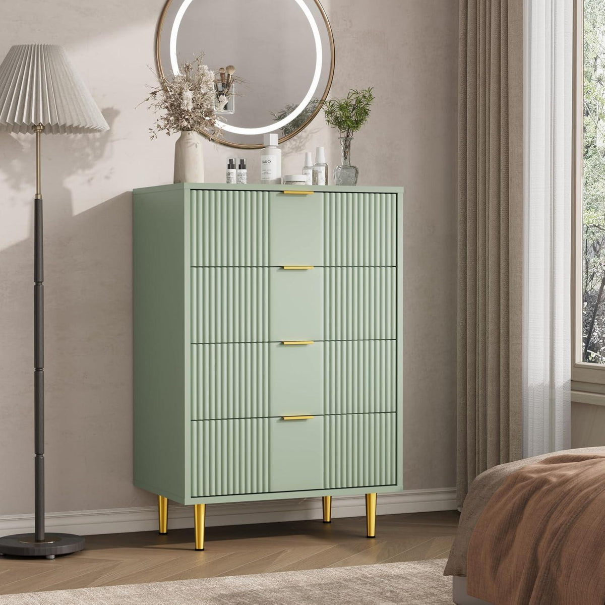 Kommode mit 4 Schubladen, Olivgrün – Schlafzimmer & Wohnzimmer