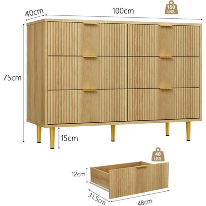 Kommode mit 6 Schubladen, Eiche, 100x40x75 cm – Schlafzimmer Möbel