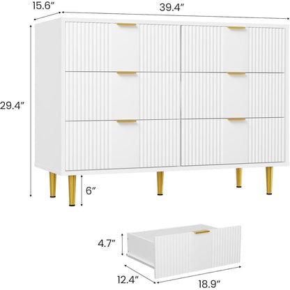Kommode mit 6 Schubladen – Weiß, 100x40x75 cm