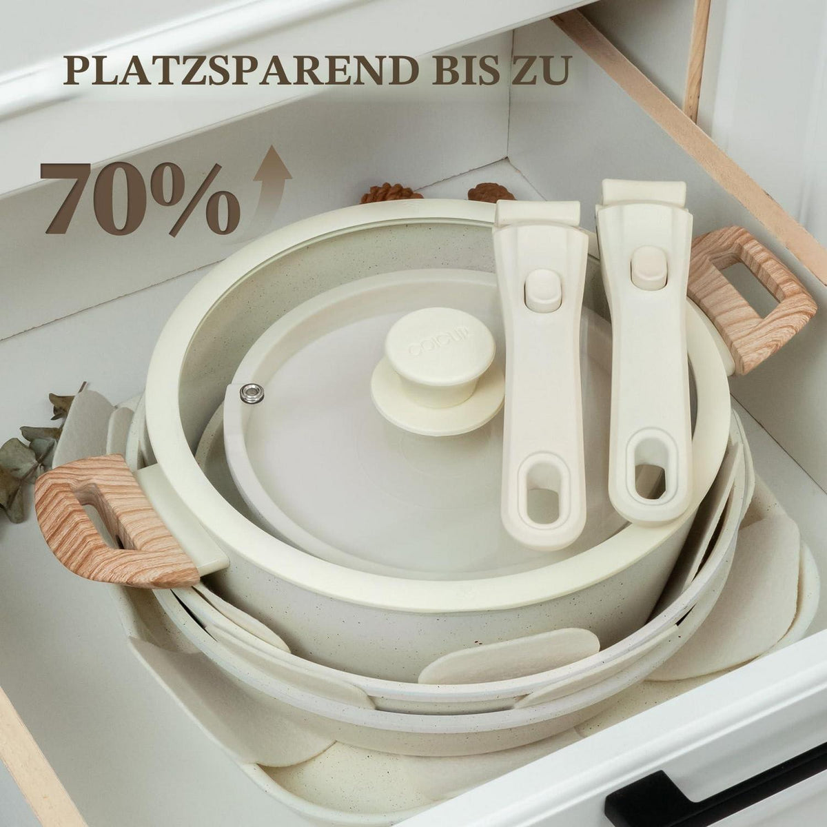23-teiliges Keramik Topfset Antihaft – Beige, Ofenfest & Stapelbar