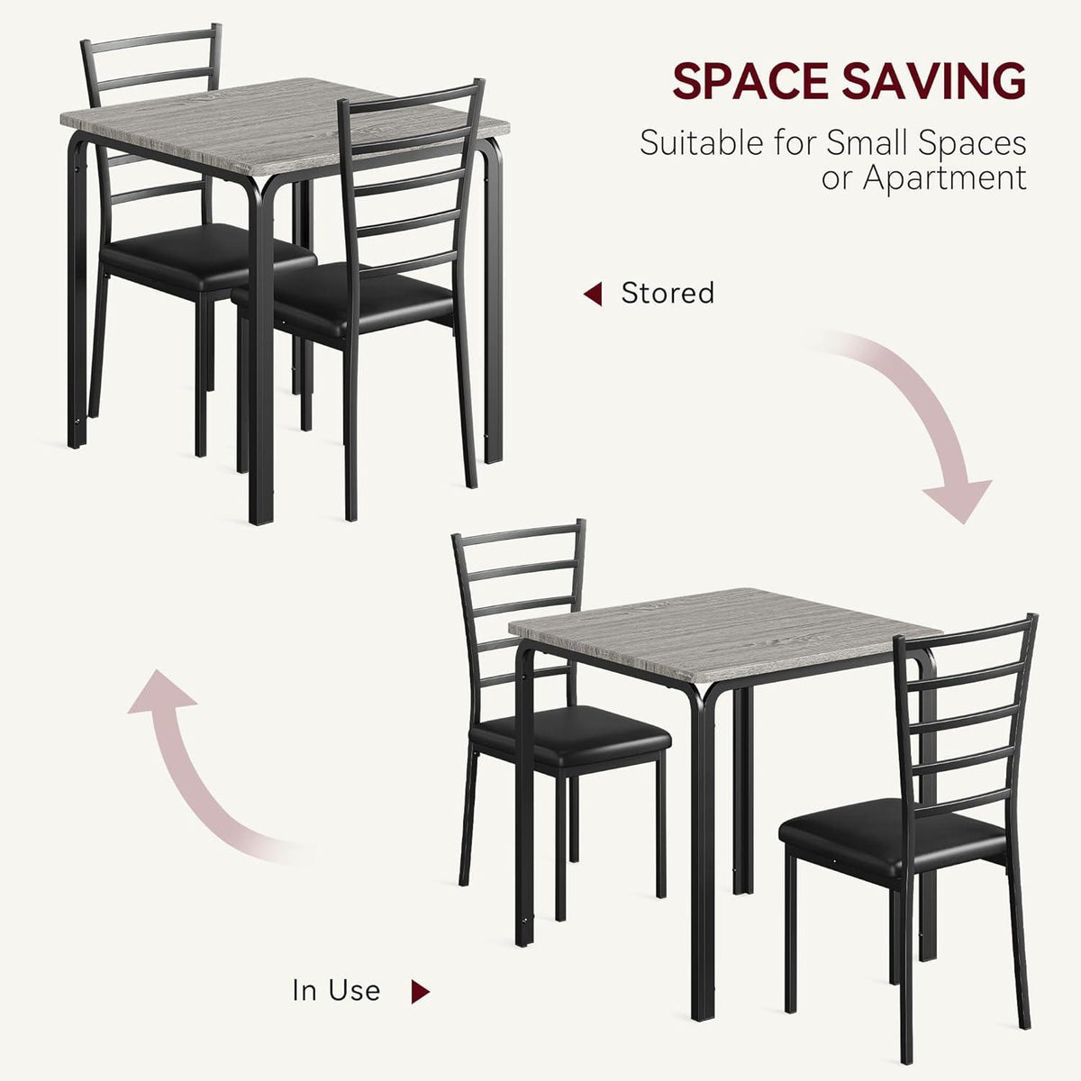 Kleines Esszimmer Set Grau – Esstisch mit 2 Stühlen