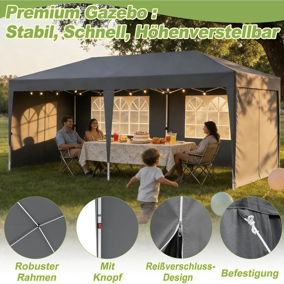 Faltpavillon 3x6m mit Zubehör – Gartenparty & Camping