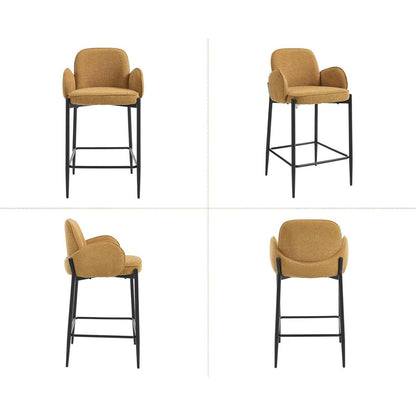 Moderner Barhocker 4er Set mit Chenille-Polster & Metallfüßen – Gelb