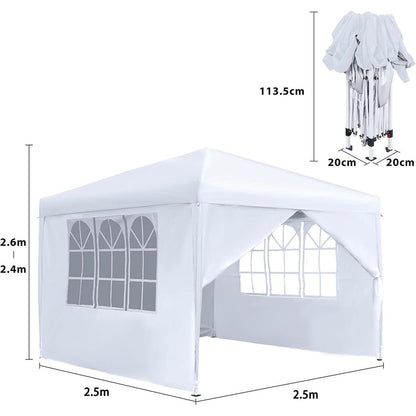 Faltpavillon 2.5x2.5m – Gartenpavillon mit Seitenteilen & UV-Schutz