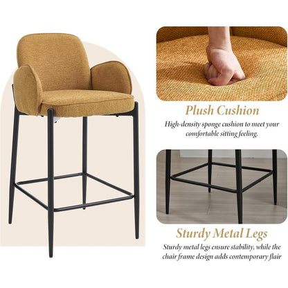 Moderner Barhocker 2er Set mit Chenille-Polster & Metallfüßen – Gelb