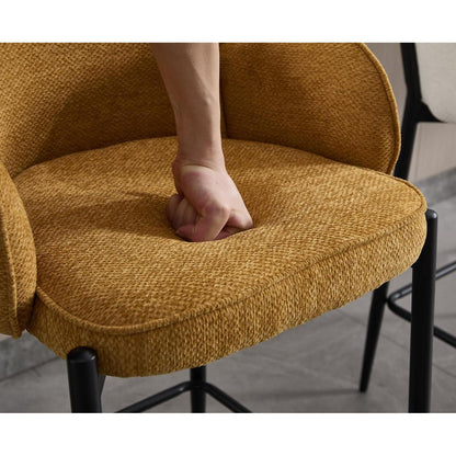 Moderner Barhocker 2er Set mit Chenille-Polster & Metallfüßen – Gelb