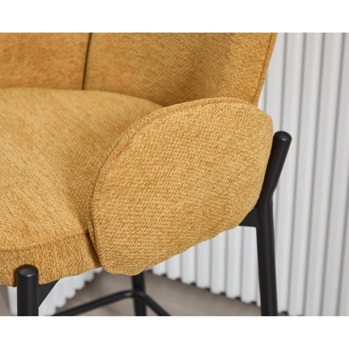 Moderner Barhocker 2er Set mit Chenille-Polster & Metallfüßen – Gelb